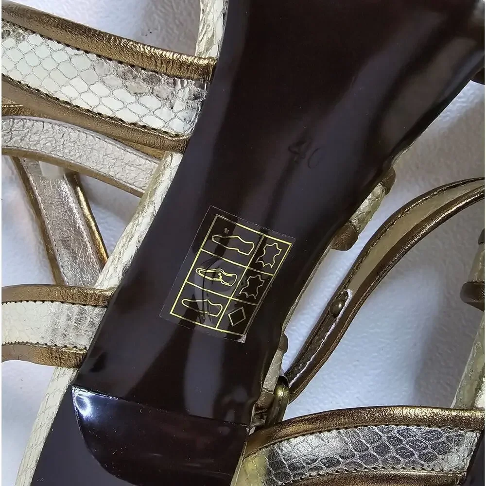 Women's shoes CafèNOIR EU 40 (US 9) Sandals Heels gold/bronze trim leather NEW